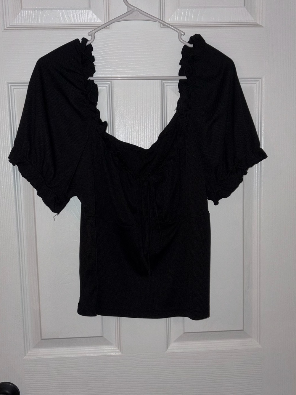 SHEIN Black Ruffle Square-Neck Puff Sleeve Top